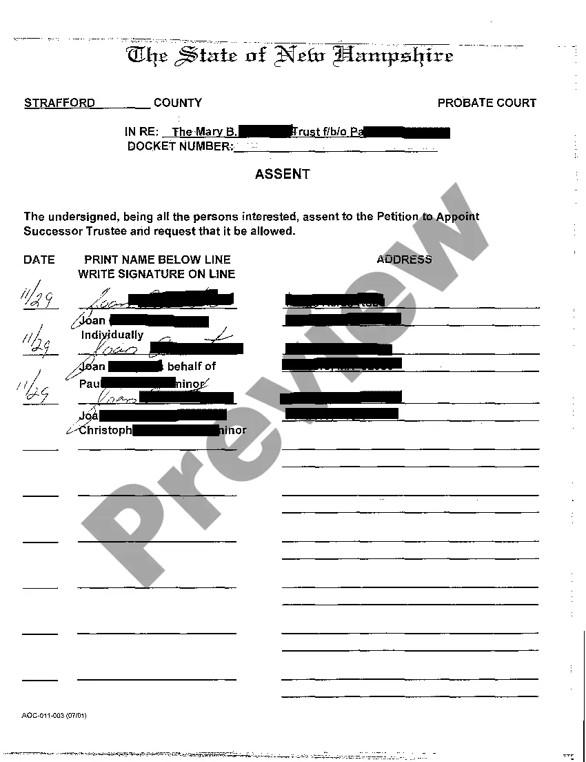 Get A02 Assent to Petition to Appoint Successor Trustee Preview A02 Assent to Petition to Appoint Successor Trustee