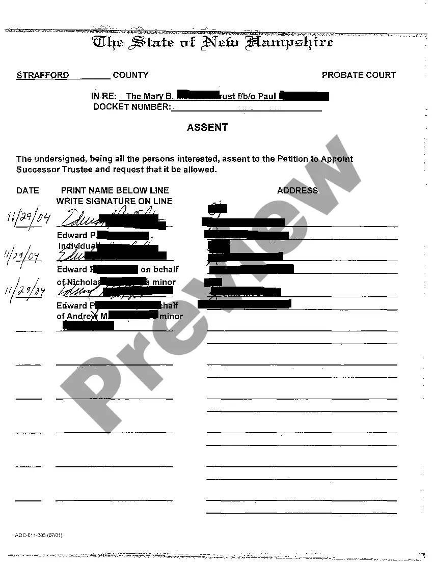 Get A02 Assent to Petition to Appoint Successor Trustee Preview A02 Assent to Petition to Appoint Successor Trustee