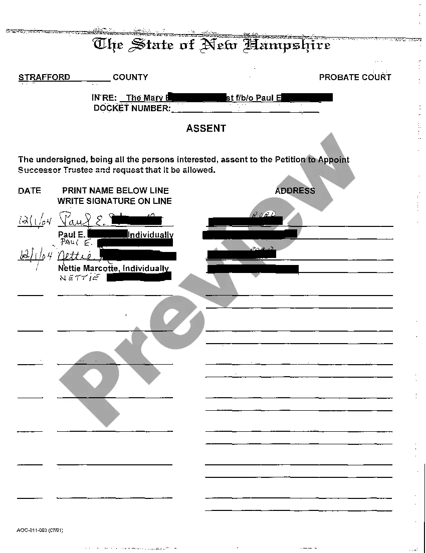 Get A02 Assent to Petition to Appoint Successor Trustee Preview A02 Assent to Petition to Appoint Successor Trustee