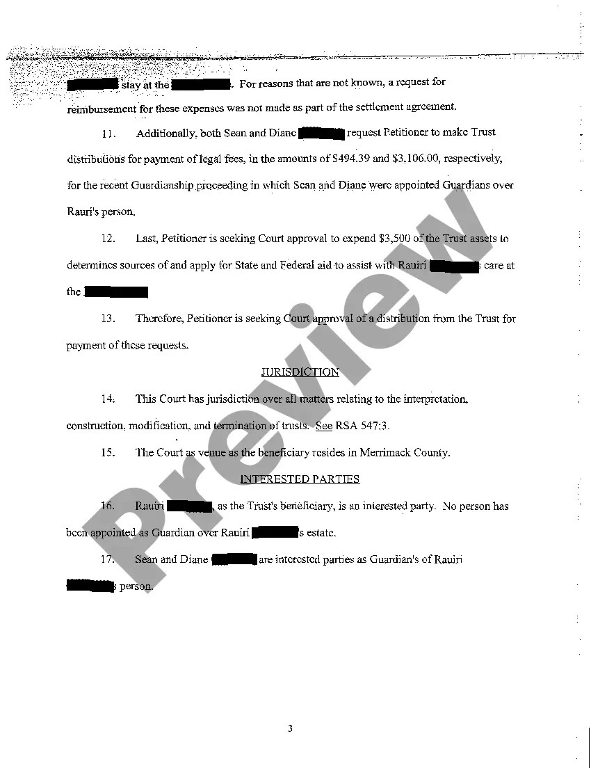 Get A01 Petition to Authorize Distribution From The Supplemental Care Trust for the Benefit of Incapacitated Preview A01 Petition to Authorize Distribution From The Supplemental Care Trust for the Benefit of Incapacitated