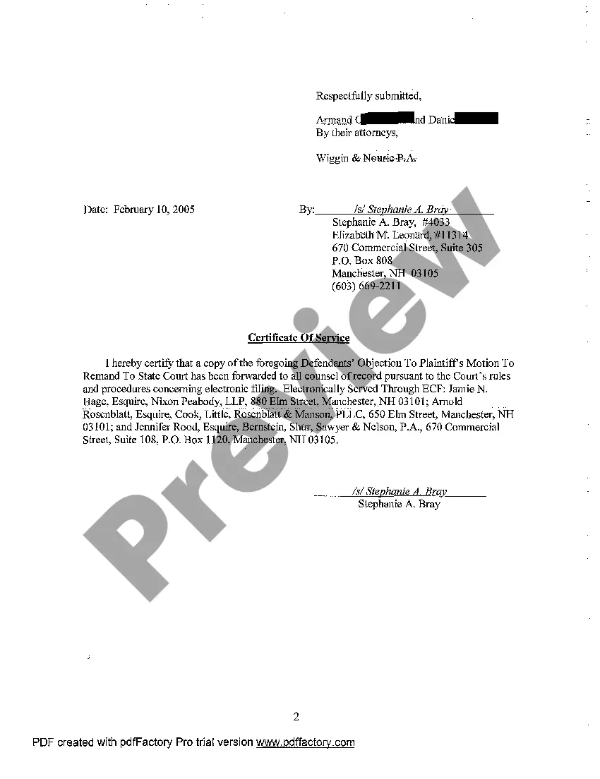 Get A05 Defendants' Objection to Plaintiff's Motion to Remand to State Court Preview A05 Defendants' Objection to Plaintiff's Motion to Remand to State Court