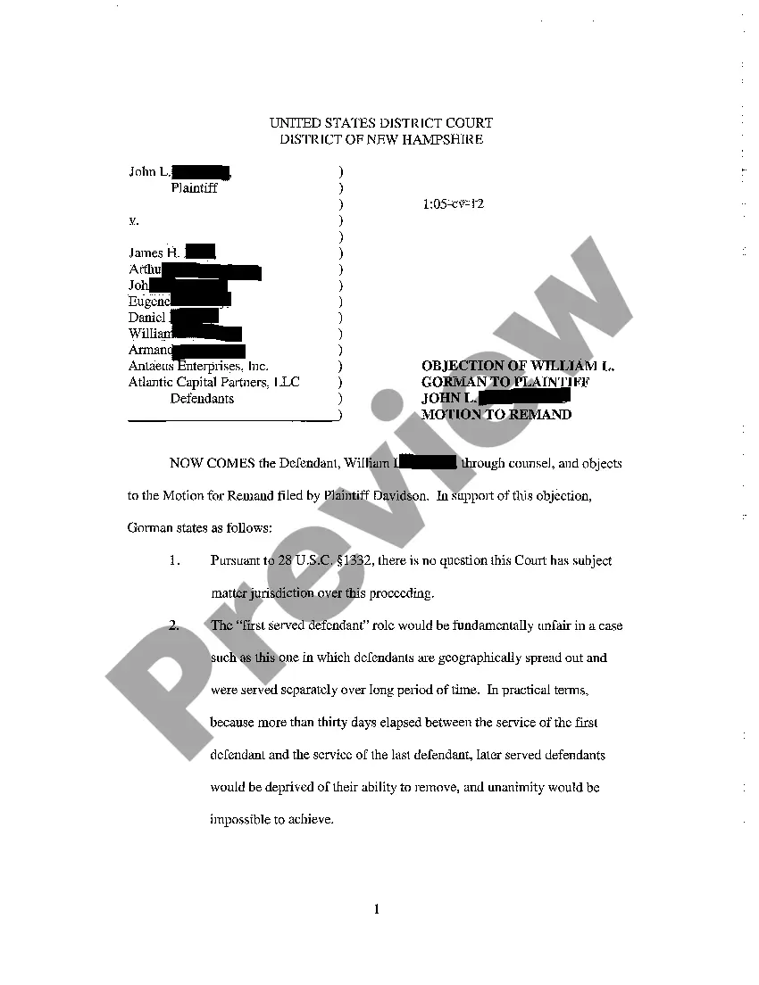 Get A05 Defendants' Objection to Plaintiff's Motion to Remand to State Court Preview A05 Defendants' Objection to Plaintiff's Motion to Remand to State Court