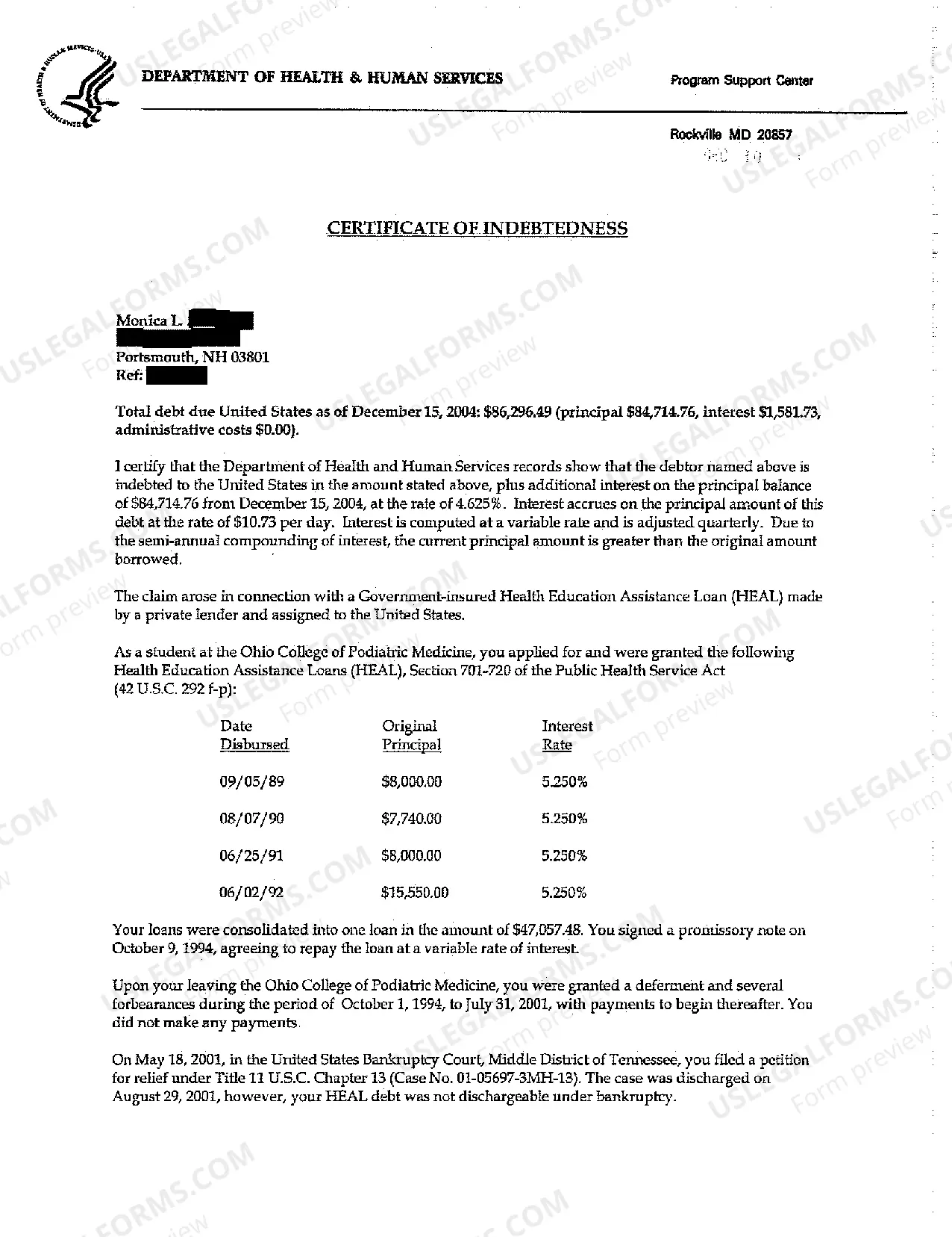 Preview Complaint for Student Loan Repayment by United States After Defendant Declared Chapter 13 Bankruptcy