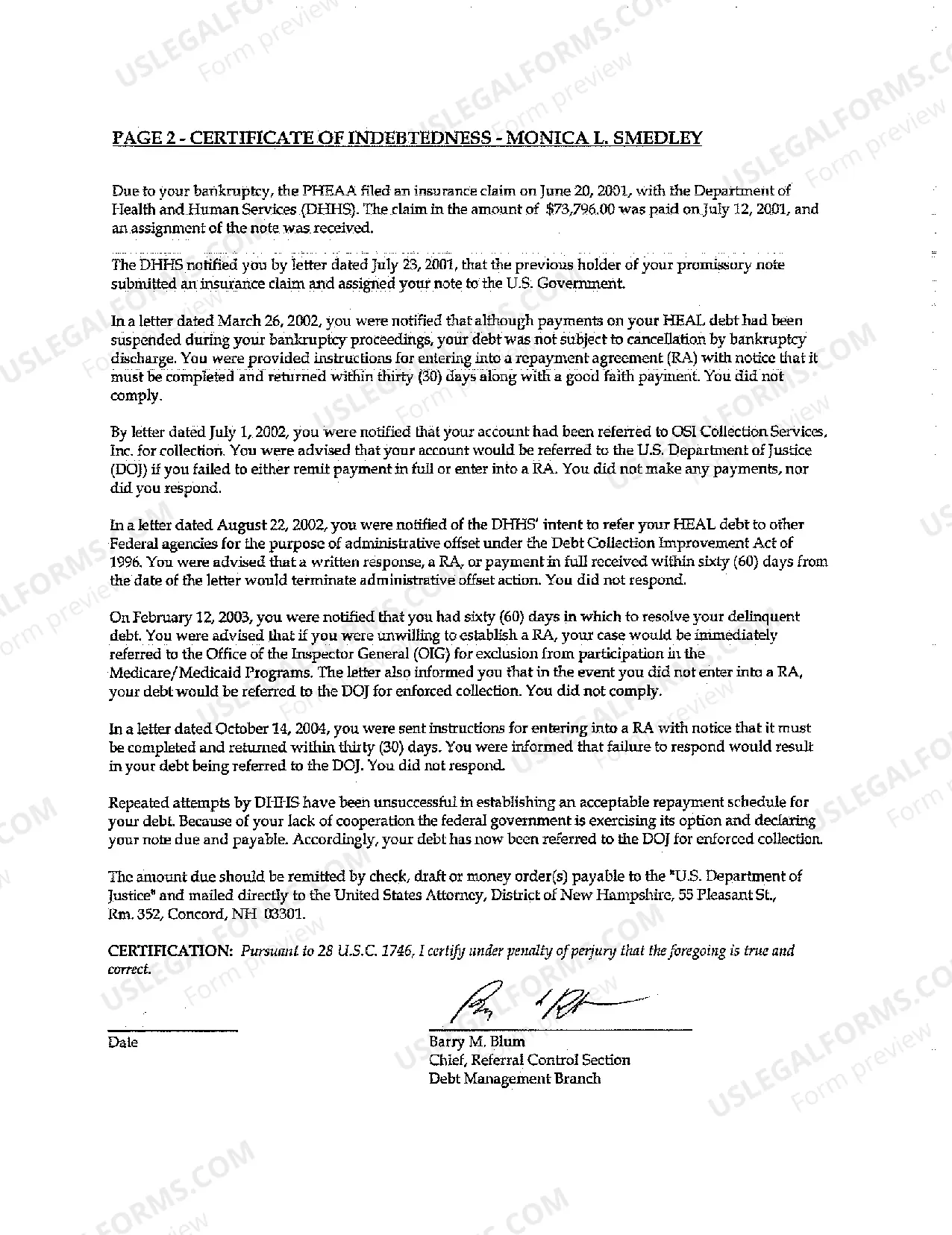 Preview Complaint for Student Loan Repayment by United States After Defendant Declared Chapter 13 Bankruptcy