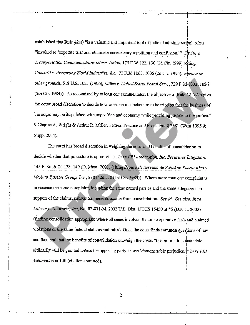 Preview A02 Plaintiff's Motion to Consolidate and Memorandum of Law in Support of Motion