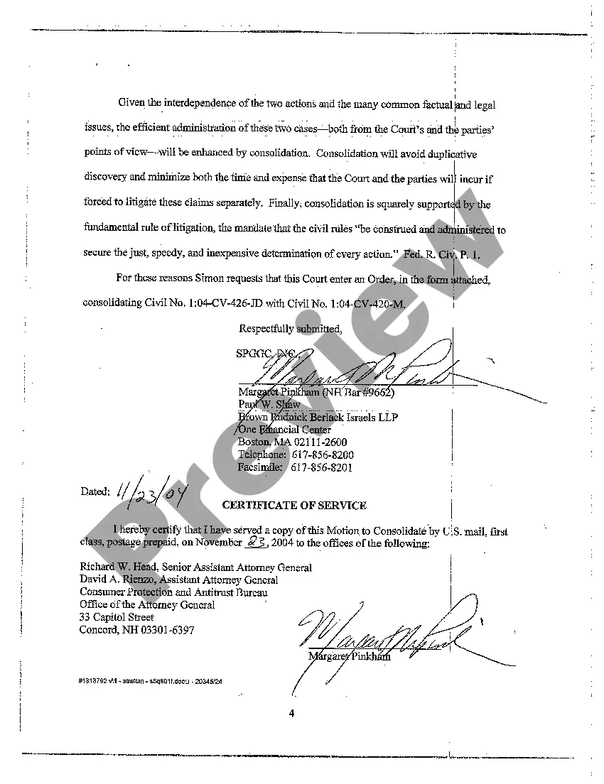 Preview A02 Plaintiff's Motion to Consolidate and Memorandum of Law in Support of Motion