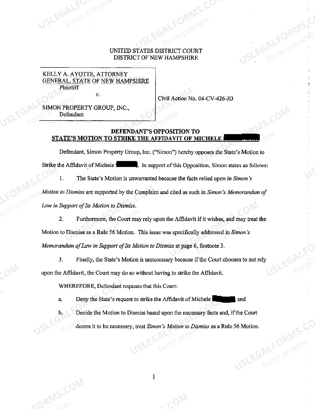 Preview A07 Plaintiff's Motion to Strike Opposing Party Affidavit