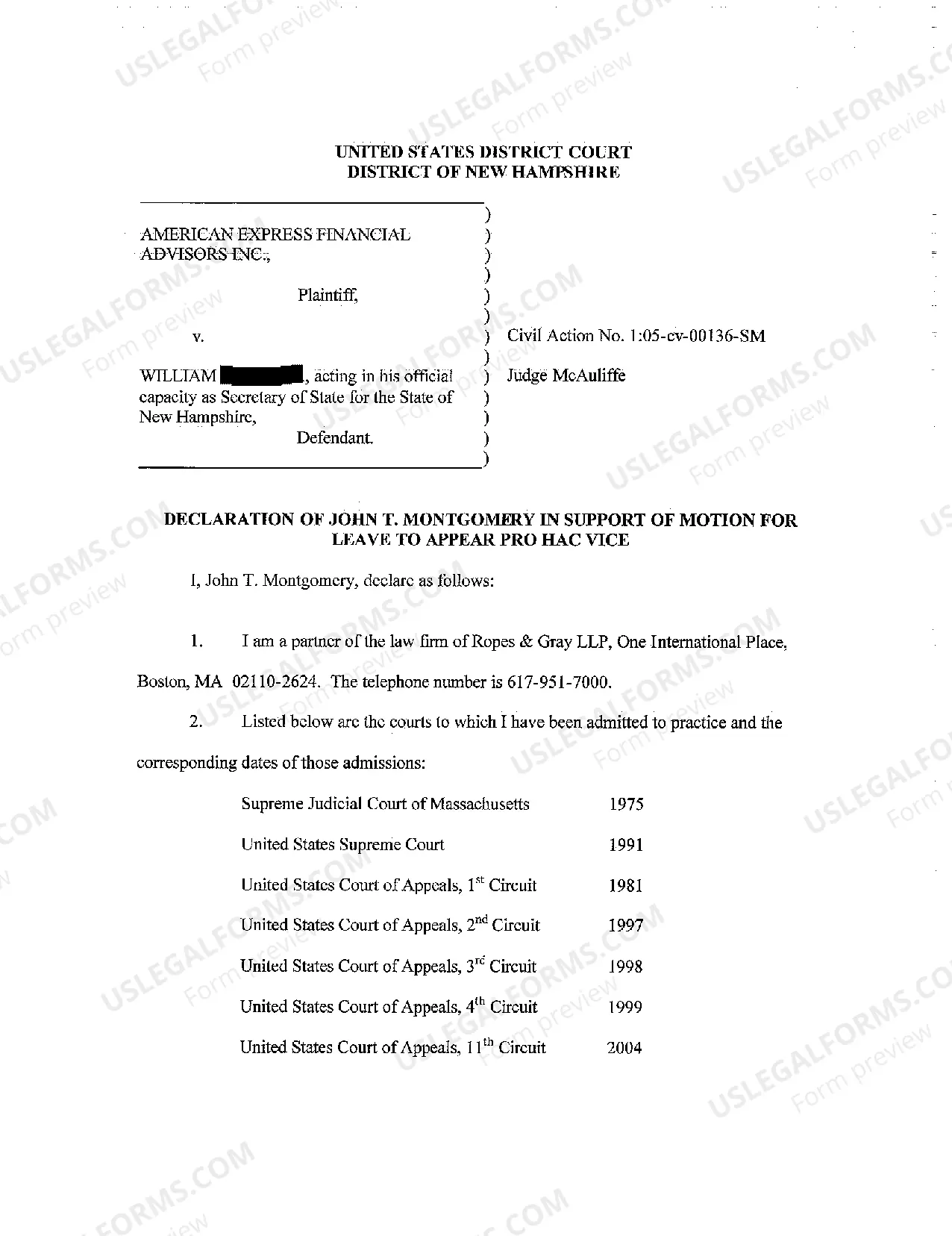 Preview A09 Declaration in Support of Motion for Leave to Allow Plaintiff's Attorneys' to Appear Pro Hac Vice