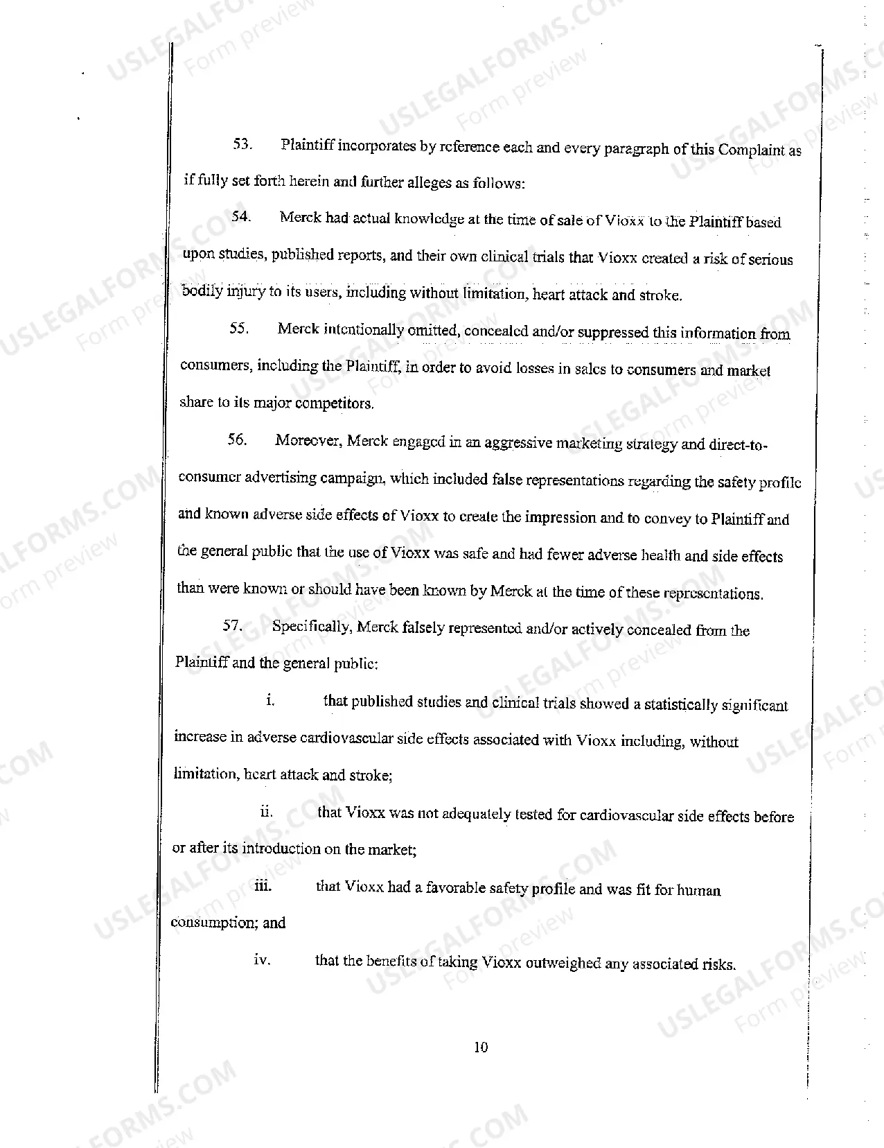 Preview Complaint for Strict Liability, Fraud, Negligence in Promotion, Manufacture, and Sale of Vioxx Resulting in Personal Injury to Plaintiff
