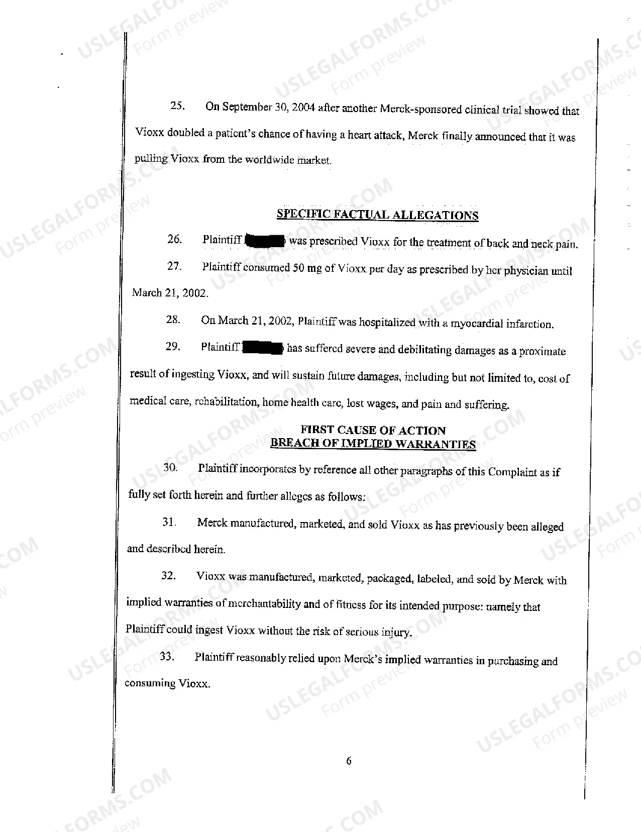 Preview Complaint for Strict Liability, Fraud, Negligence in Promotion, Manufacture, and Sale of Vioxx Resulting in Personal Injury to Plaintiff