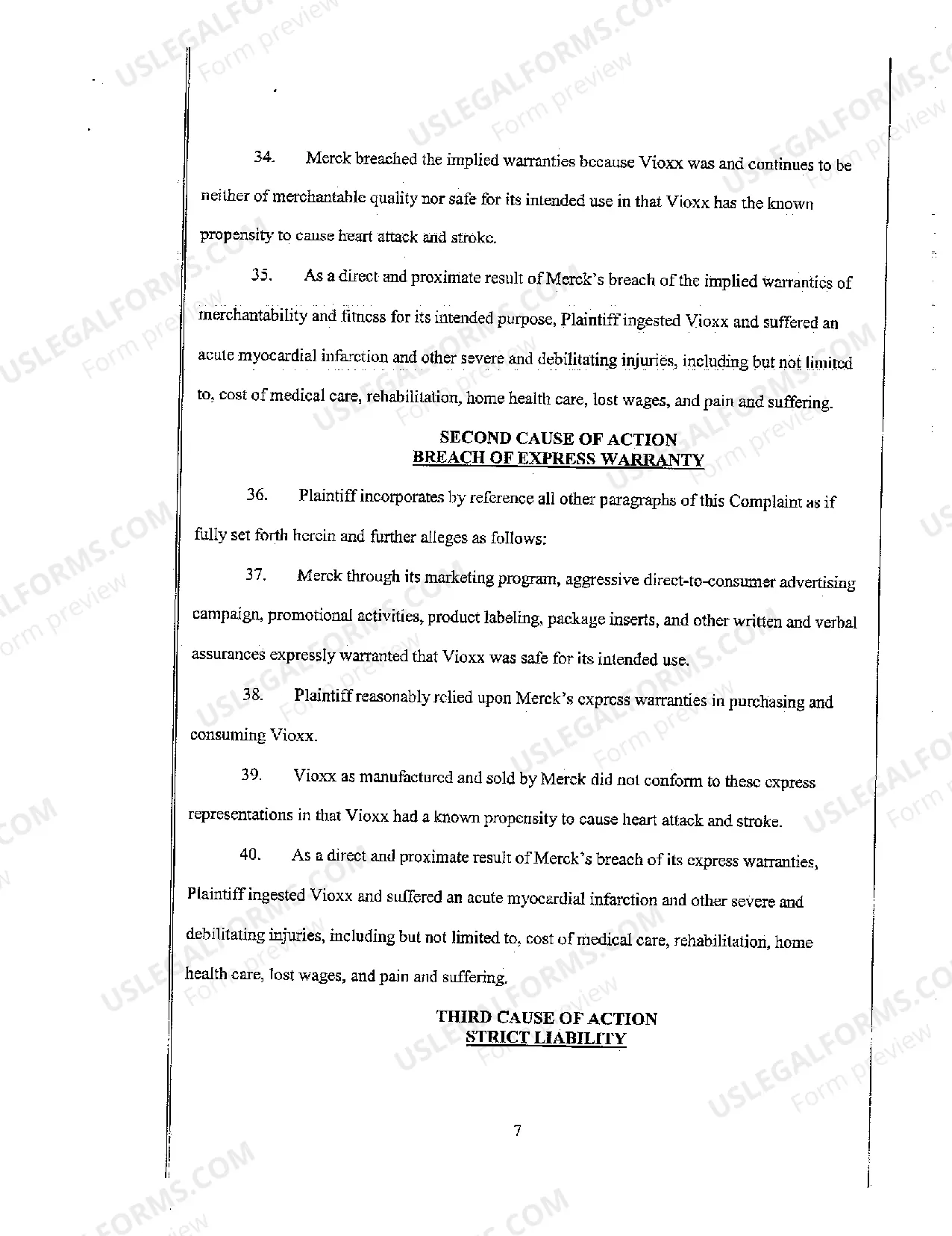Preview Complaint for Strict Liability, Fraud, Negligence in Promotion, Manufacture, and Sale of Vioxx Resulting in Personal Injury to Plaintiff