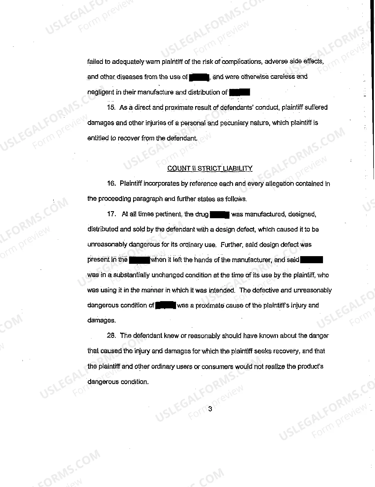 Preview A01 Complaint for Strict Liability, Negligence in Manufacture and Sale of Baycol Resulting in Personal Injury to Plaintiff