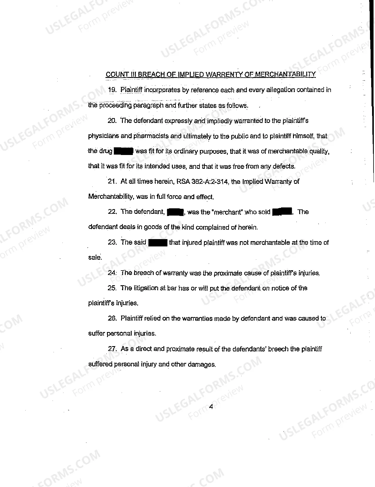 Preview A01 Complaint for Strict Liability, Negligence in Manufacture and Sale of Baycol Resulting in Personal Injury to Plaintiff