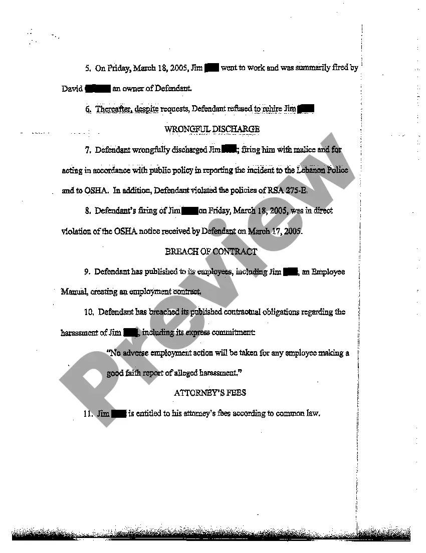 Preview A01 Declaration for Relief Due to Wrongful Termination