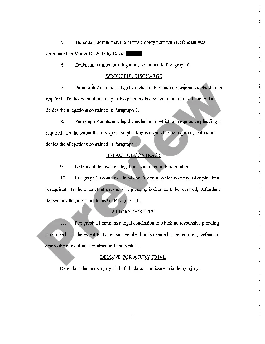 Get A02 Defendants Answer to Plaintiff's Complaint and Demand for Jury Trial Preview A02 Defendants Answer to Plaintiff's Complaint and Demand for Jury Trial