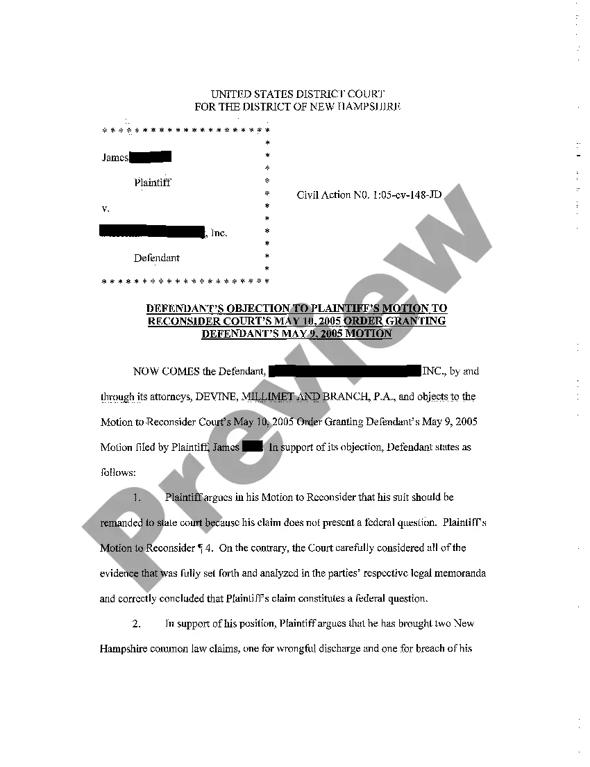 Preview A07 Motion to Reconsider Court Order Granting Defendant's Motion to Remand