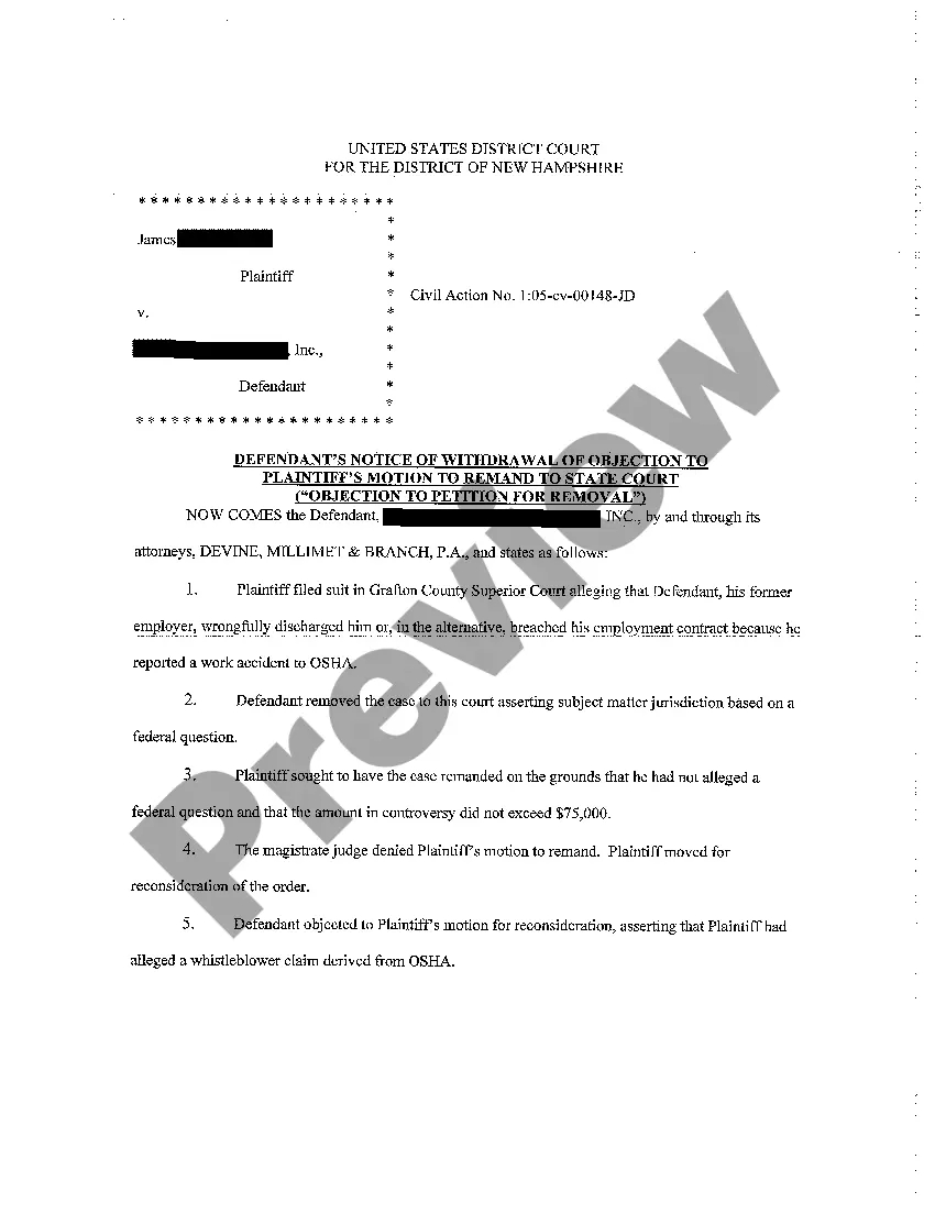 Get A10 Defendant's Objection to Plaintiff's Motion to Remand Preview A10 Defendant's Objection to Plaintiff's Motion to Remand