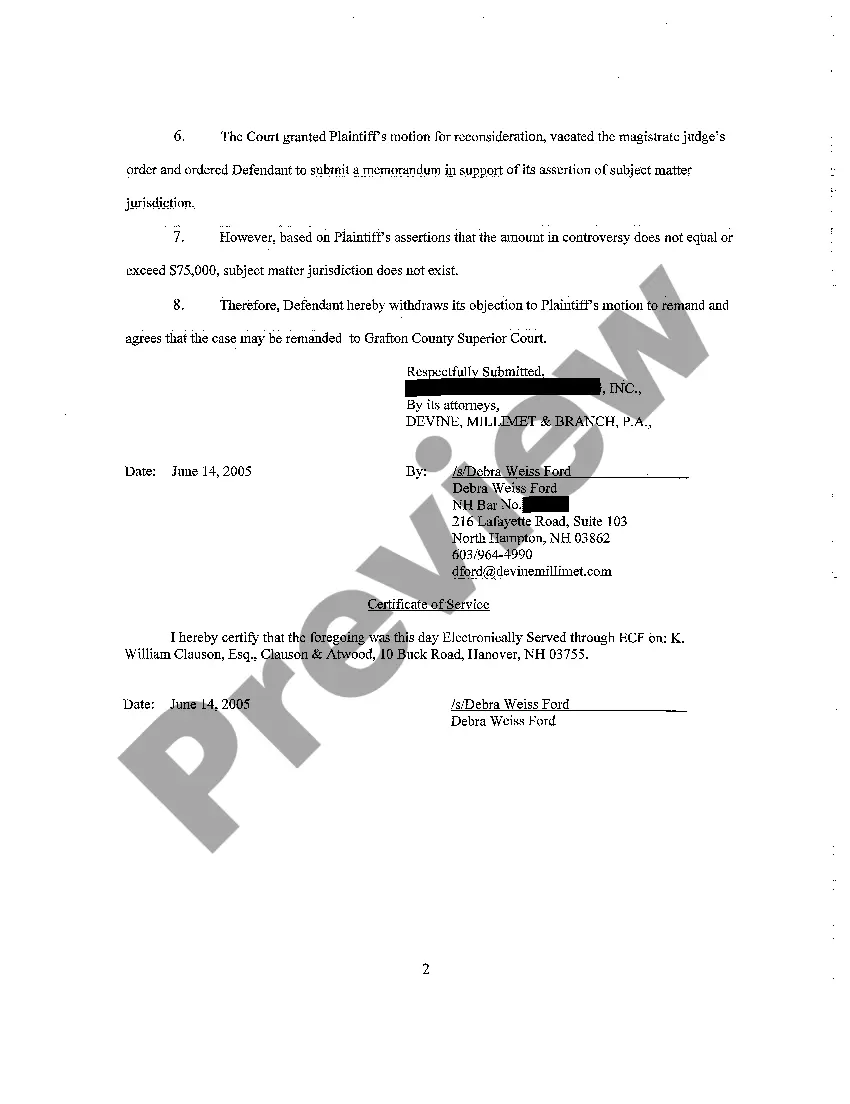 Get A10 Defendant's Objection to Plaintiff's Motion to Remand Preview A10 Defendant's Objection to Plaintiff's Motion to Remand