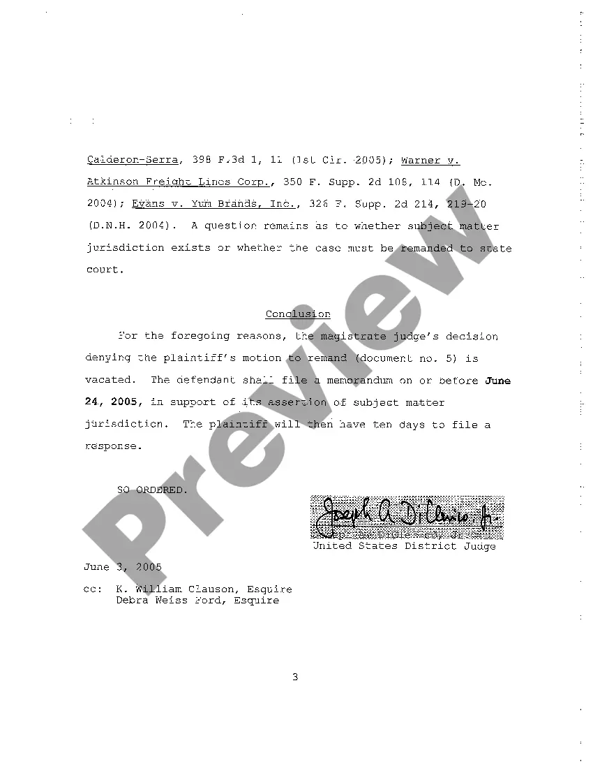 Get A12 Order Vacating Magistrate's Order and Allowing Defendant to File Memorandum of Law in Support Preview A12 Order Vacating Magistrate's Order and Allowing Defendant to File Memorandum of Law in Support