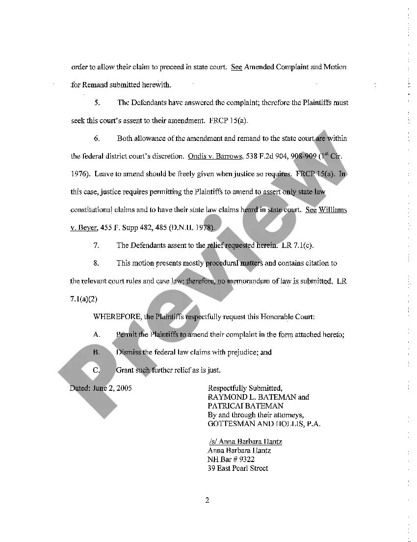 Get A03 Assented-to Motion to Dismiss Federal Claims and To Amend Complaint Preview A03 Assented-to Motion to Dismiss Federal Claims and To Amend Complaint