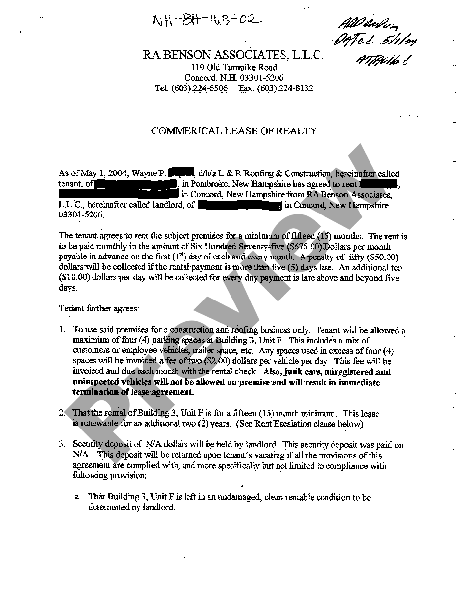 page 0 A02 Commercial Lease of Realty preview