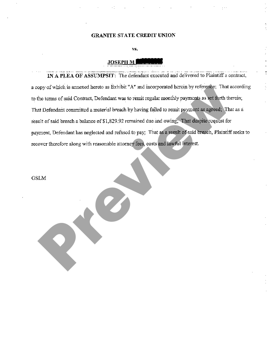 page 1 A01 Writ of Summons Collection of Debt for Breach of Credit Card Agreement preview