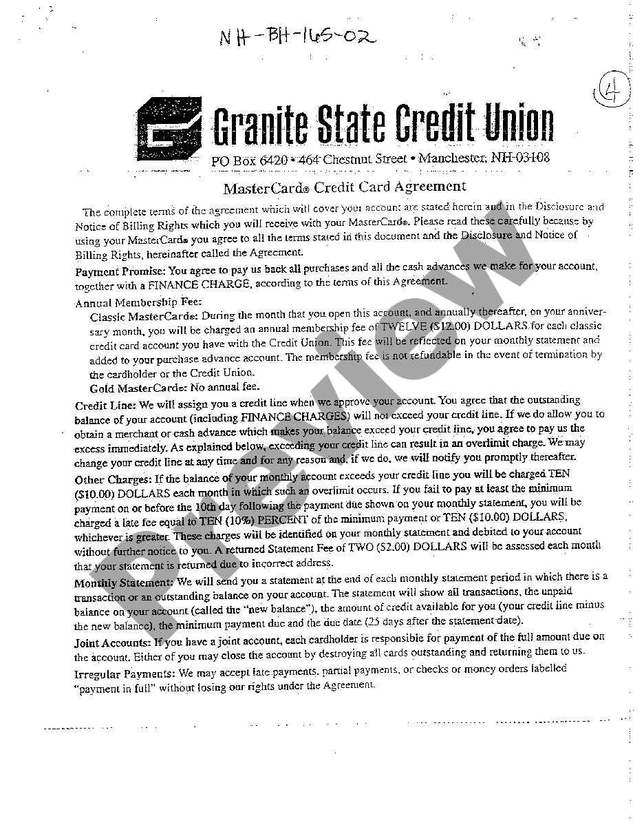 page 0 A02 Master Card Credit Card Agreement Letter preview