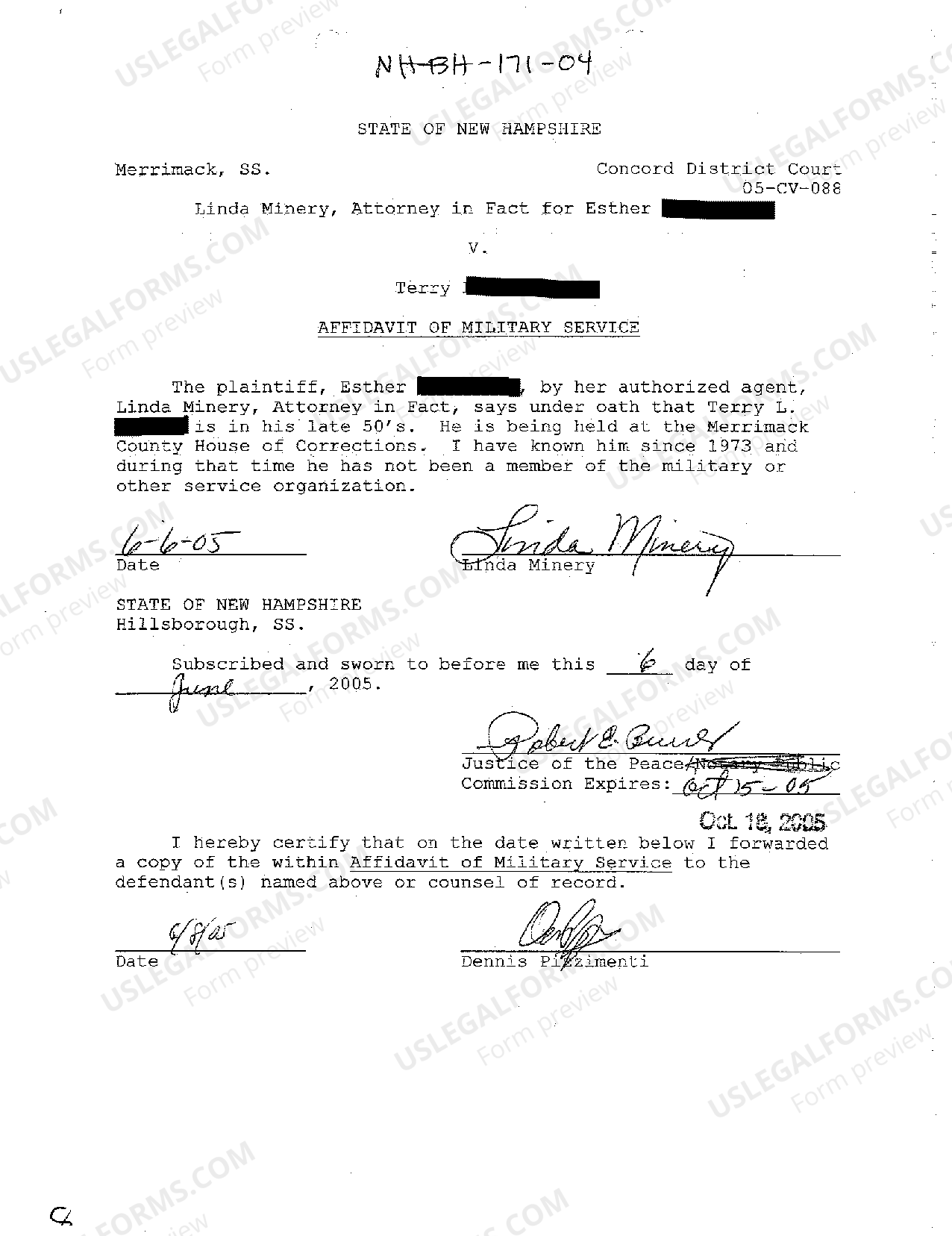 New Hampshire Affidavit of Military Service US Legal Forms