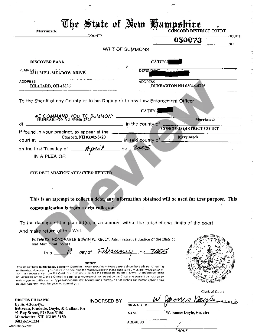 Preview A01 Writ of Summons Attachments for Breach of Credit Extension Agreement