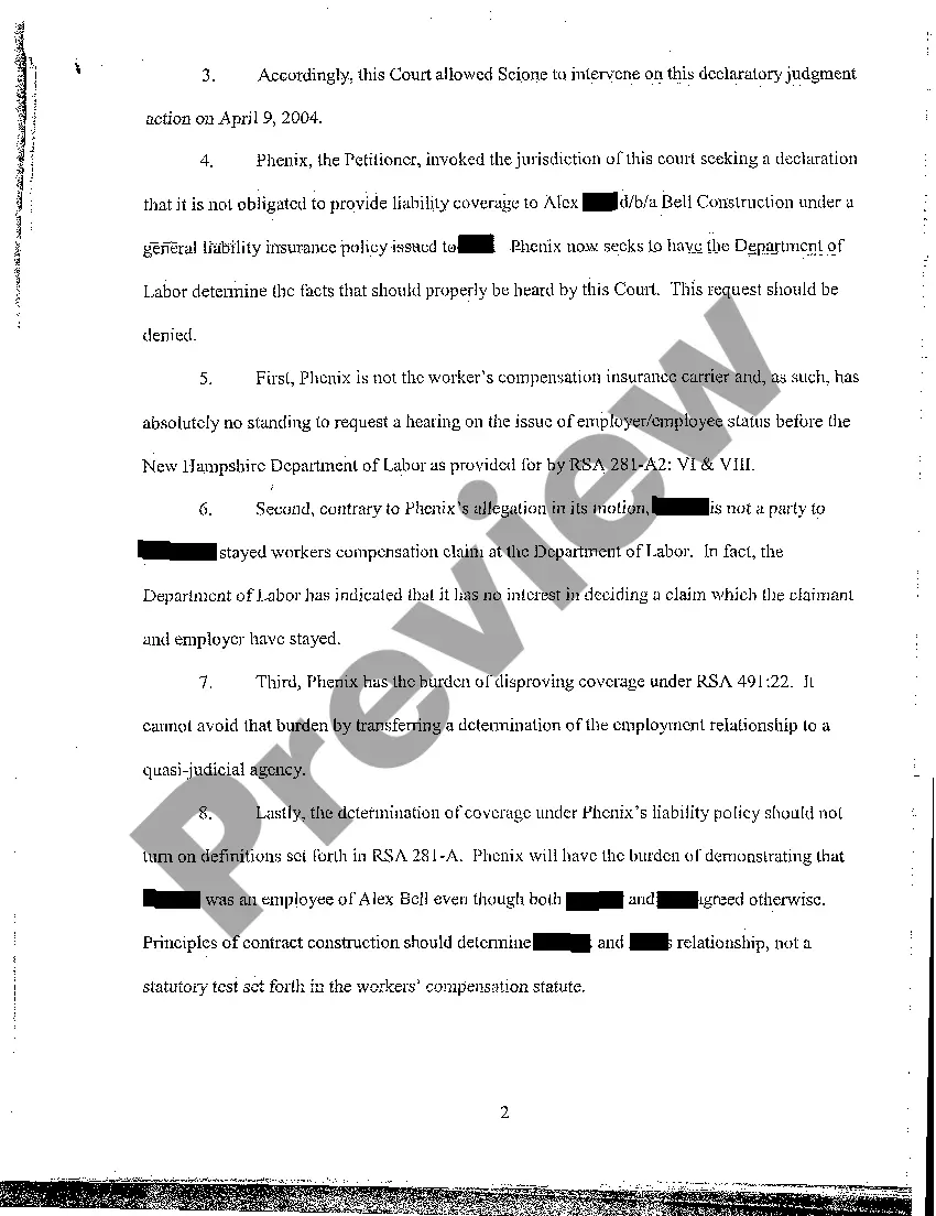 Preview A10 Intervener's Opposition to Plaintiff's Motion in Limine to Allow Determination of Employer Employee Status by Administrative Agency