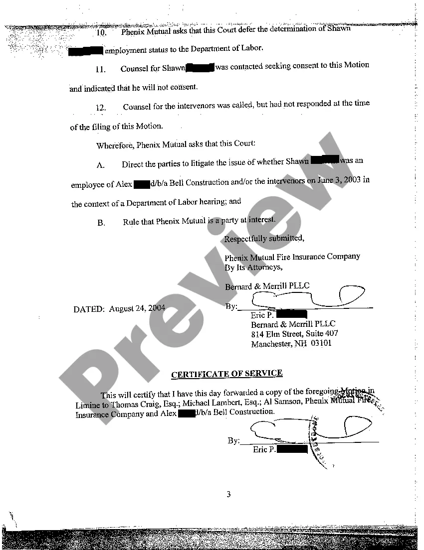 Preview A08 Motion in Limine to Allow Determination of Employer employee Status by Administrative Agency