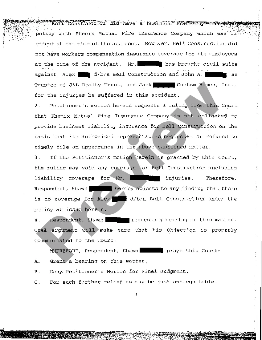 Get A15 Respondent's Objection to Motion for Final Judgment Preview A15 Respondent's Objection to Motion for Final Judgment
