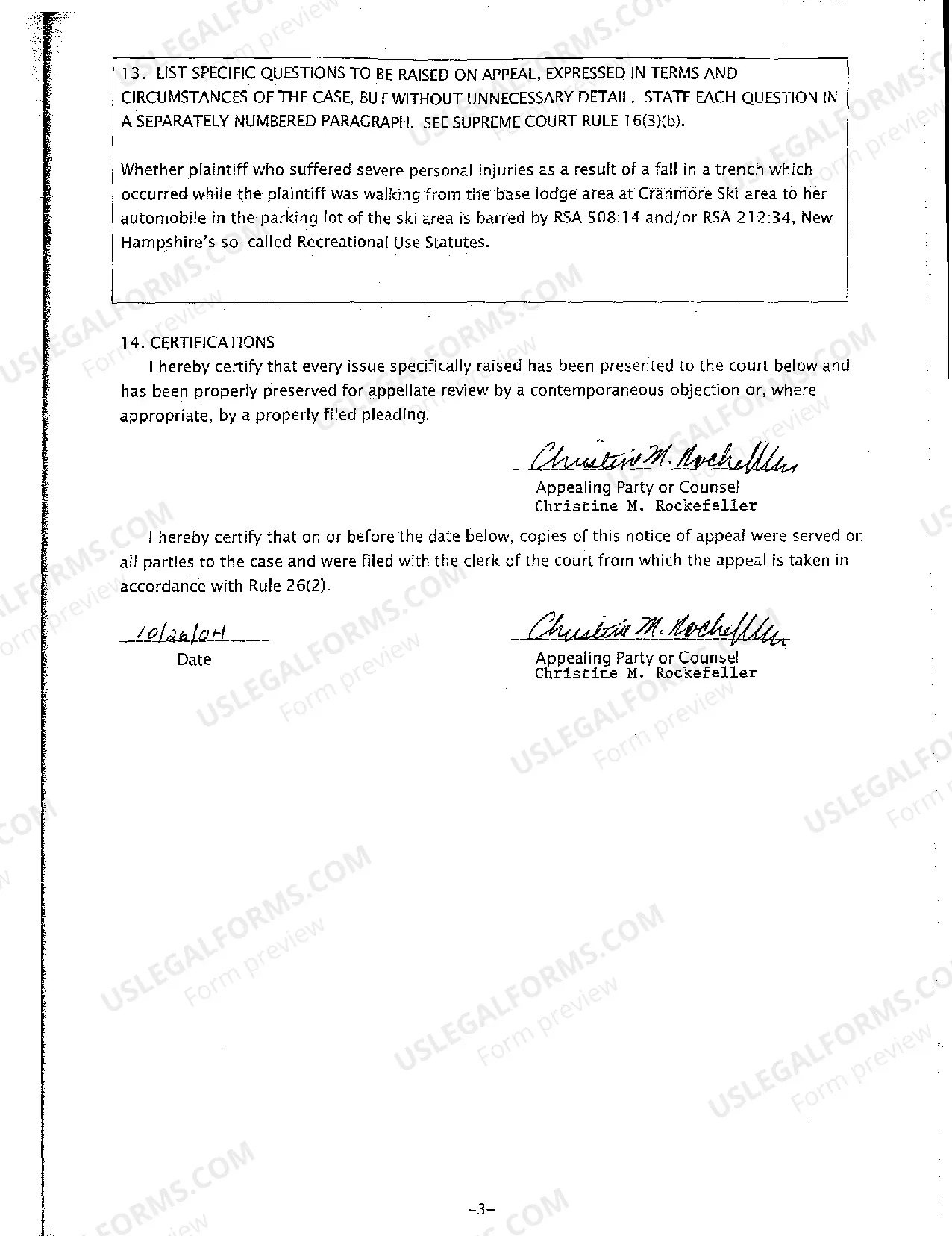 Preview A01 Argued Issues - Personal Injury Appeal Decision - New Hampshire Supreme Court