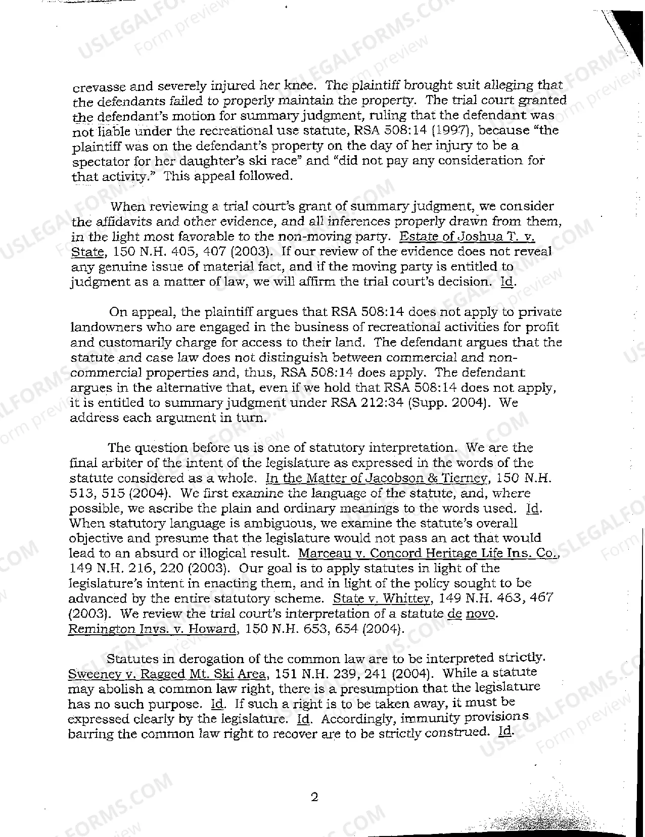 Preview A01 Argued Issues - Personal Injury Appeal Decision - New Hampshire Supreme Court