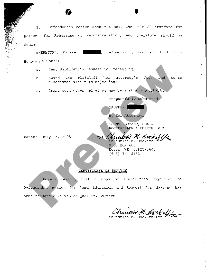 Preview A07 Plaintiff's Objection to Defendants' Motion for Reconsideration and Request for Rehearing