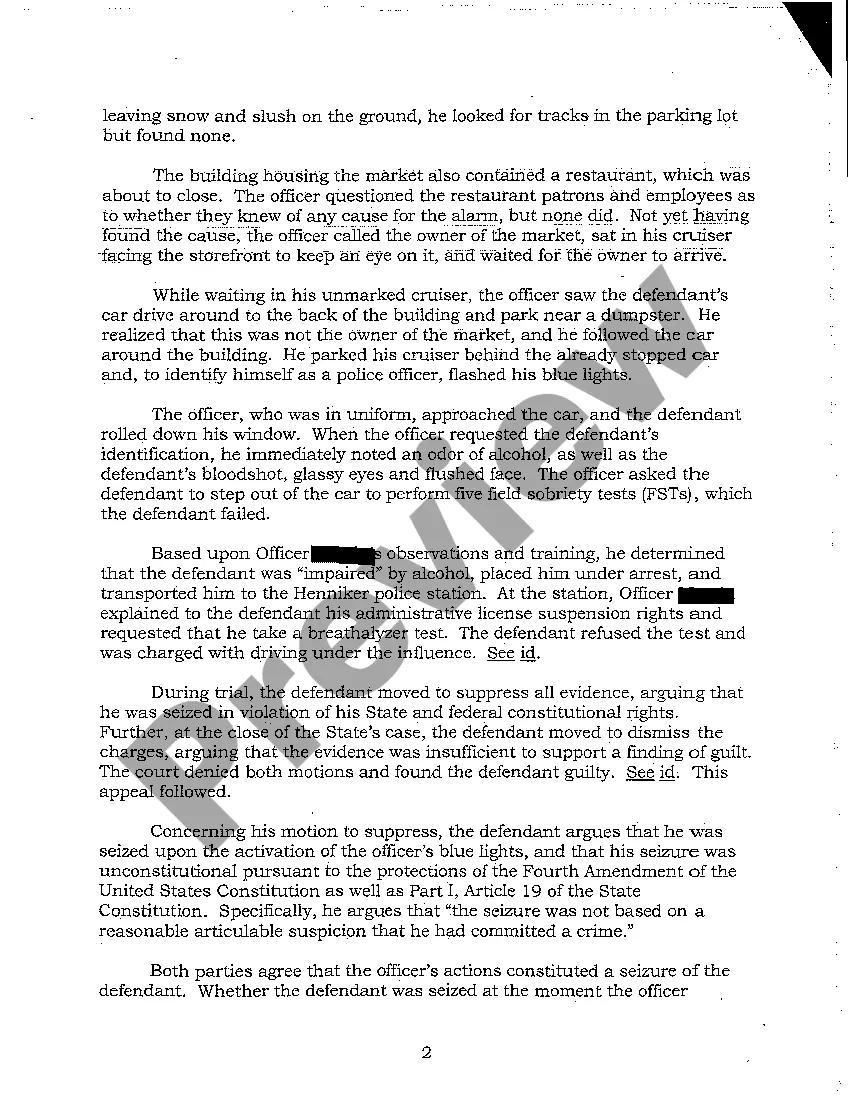 Preview A01 Argued Issues - DUI Appeal Decision - New Hampshire Supreme Court