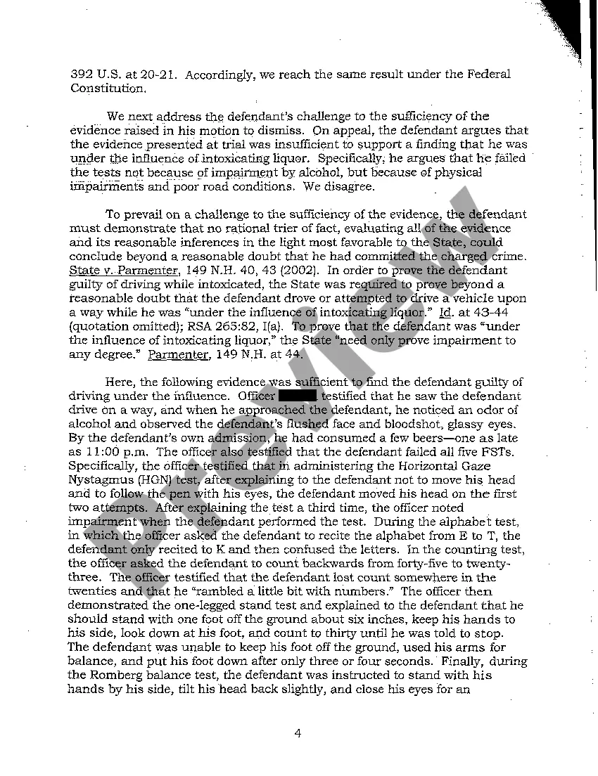 Preview A01 Argued Issues - DUI Appeal Decision - New Hampshire Supreme Court