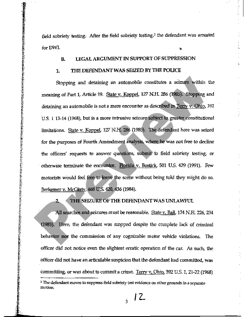 Preview A05 Memorandum in Support of Defendant's Motion to Suppress Fruits of Unlawful Seizure