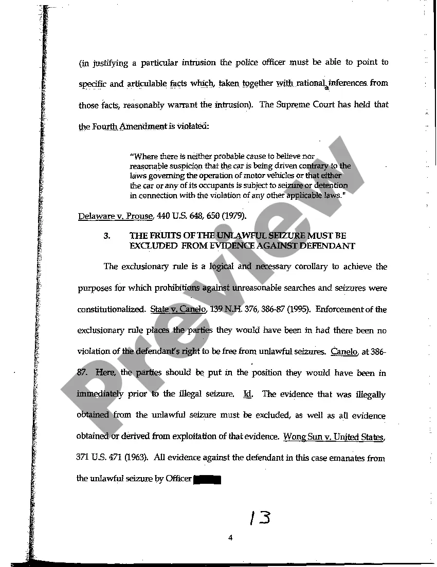 Preview A05 Memorandum in Support of Defendant's Motion to Suppress Fruits of Unlawful Seizure