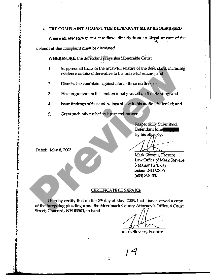 Preview A05 Memorandum in Support of Defendant's Motion to Suppress Fruits of Unlawful Seizure