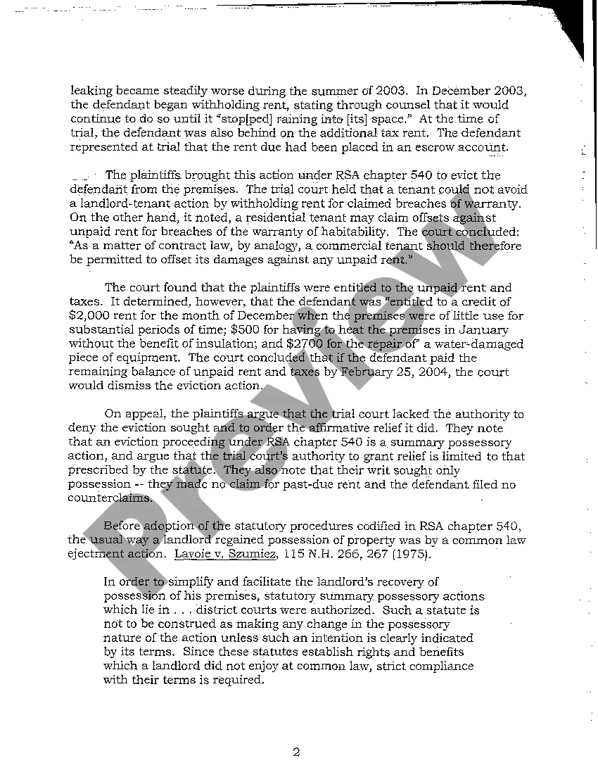 Preview A01 Argued Issues - Landlord Tenant Appeal of Unpaid Rent Decision - New Hampshire Supreme Court