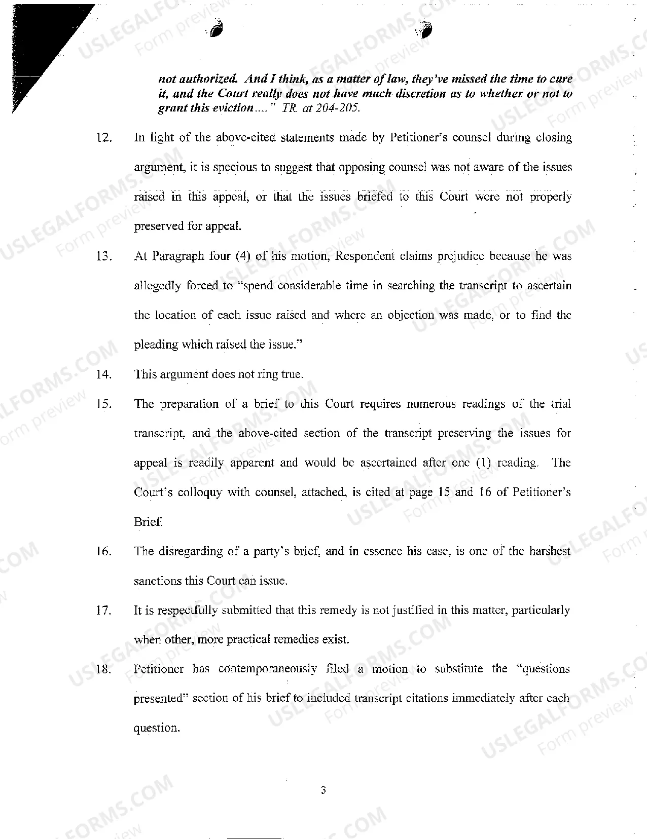 Preview A04 Objection to Respondent's Motion to Disregard the Petitioner's Brief