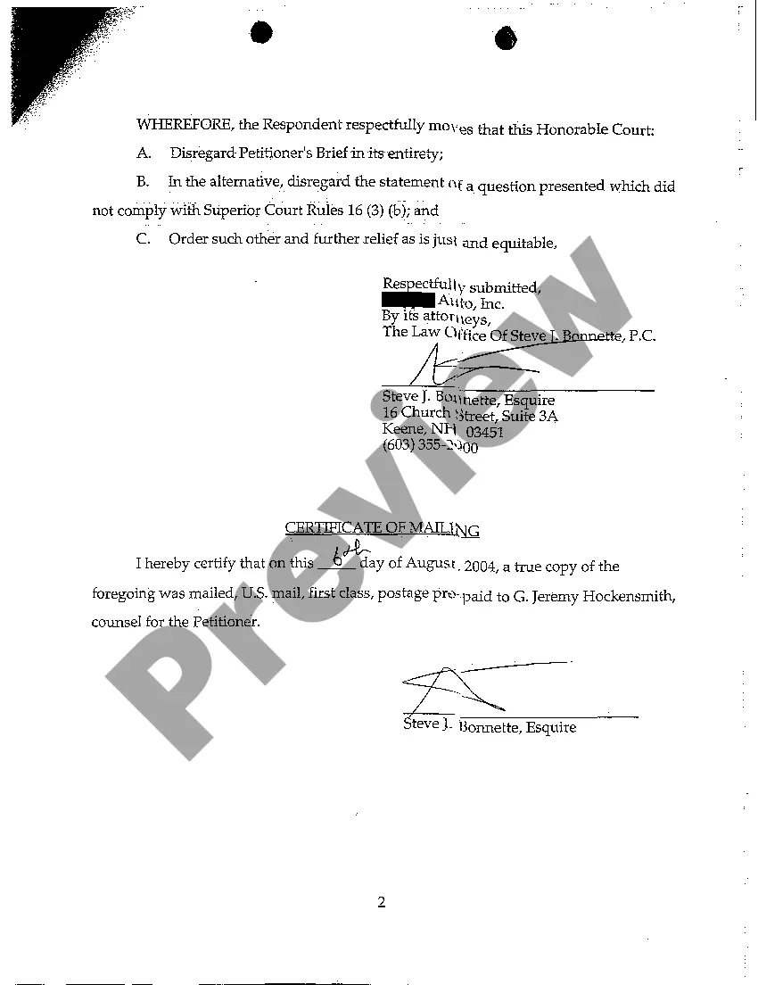 Get A06 Respondents Motion to Disregard the Petitioners Brief Preview A06 Respondents Motion to Disregard the Petitioners Brief