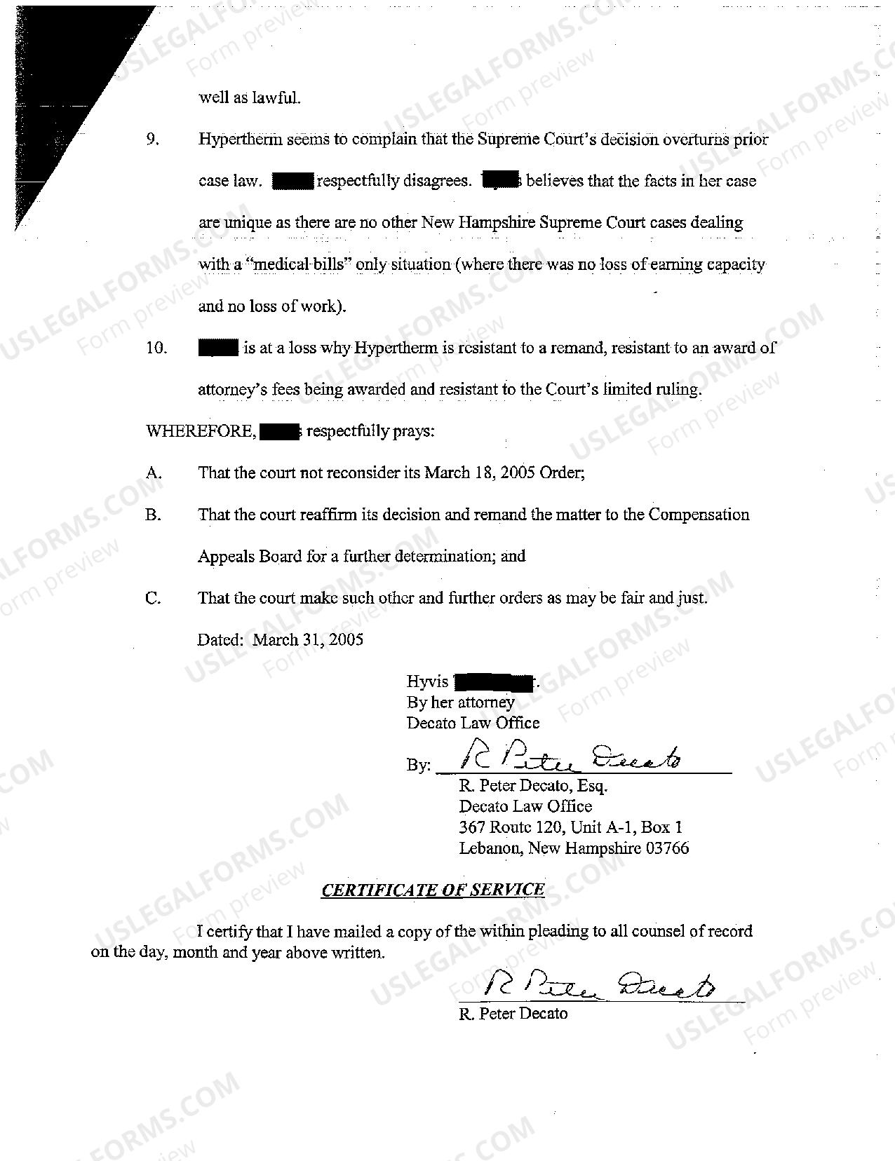 Manchester New Hampshire Objection to Motion for Reconsideration US