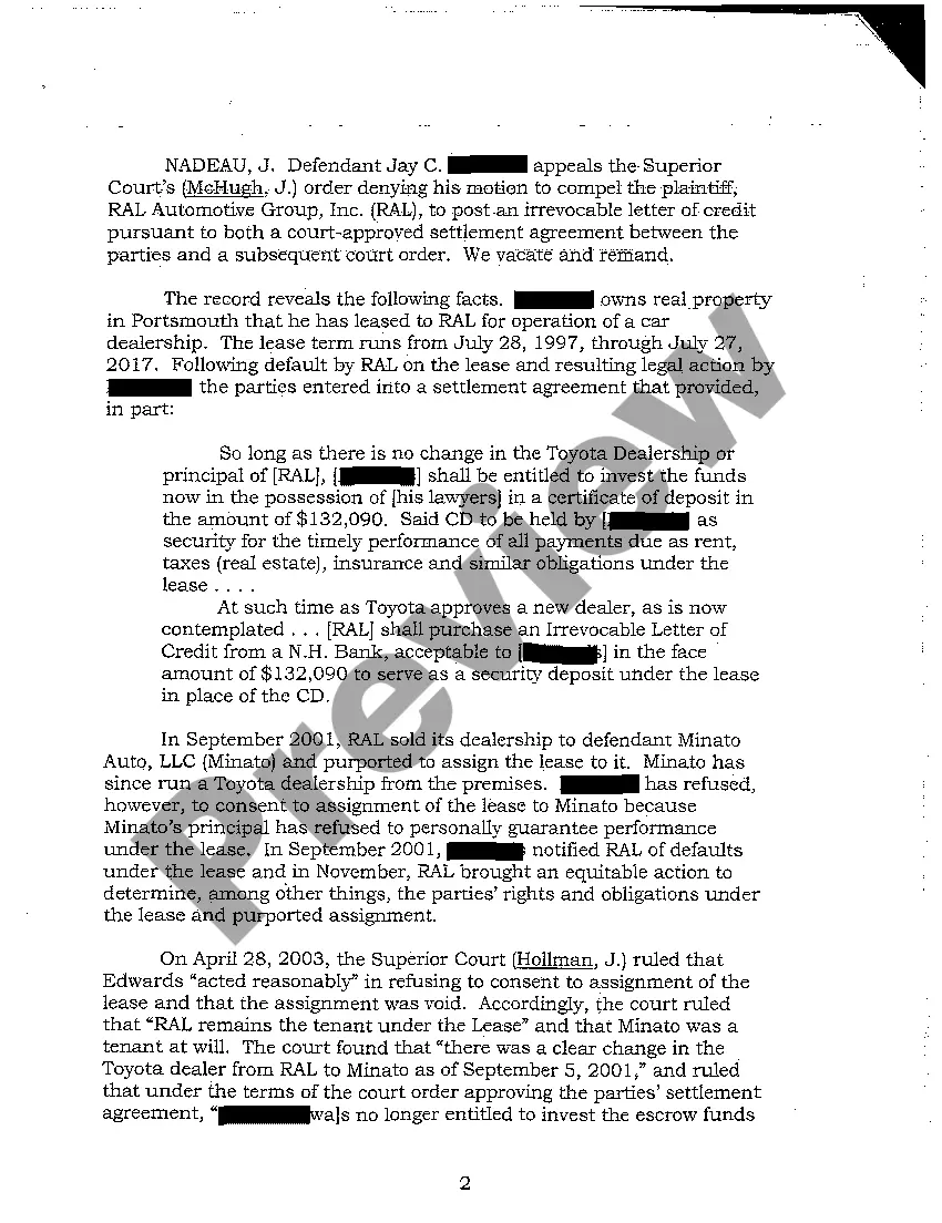 Preview A01 Argued Issues - Specific Performance Decision - New Hampshire Supreme Court