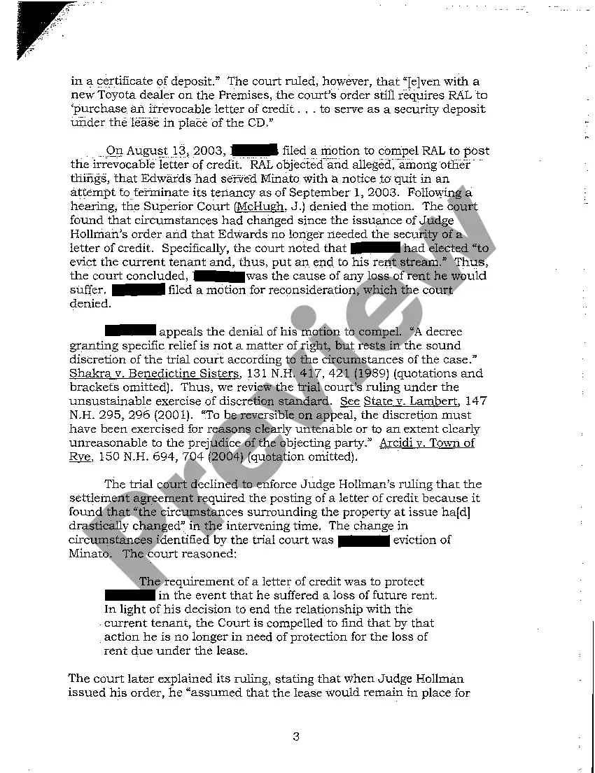 Preview A01 Argued Issues - Specific Performance Decision - New Hampshire Supreme Court