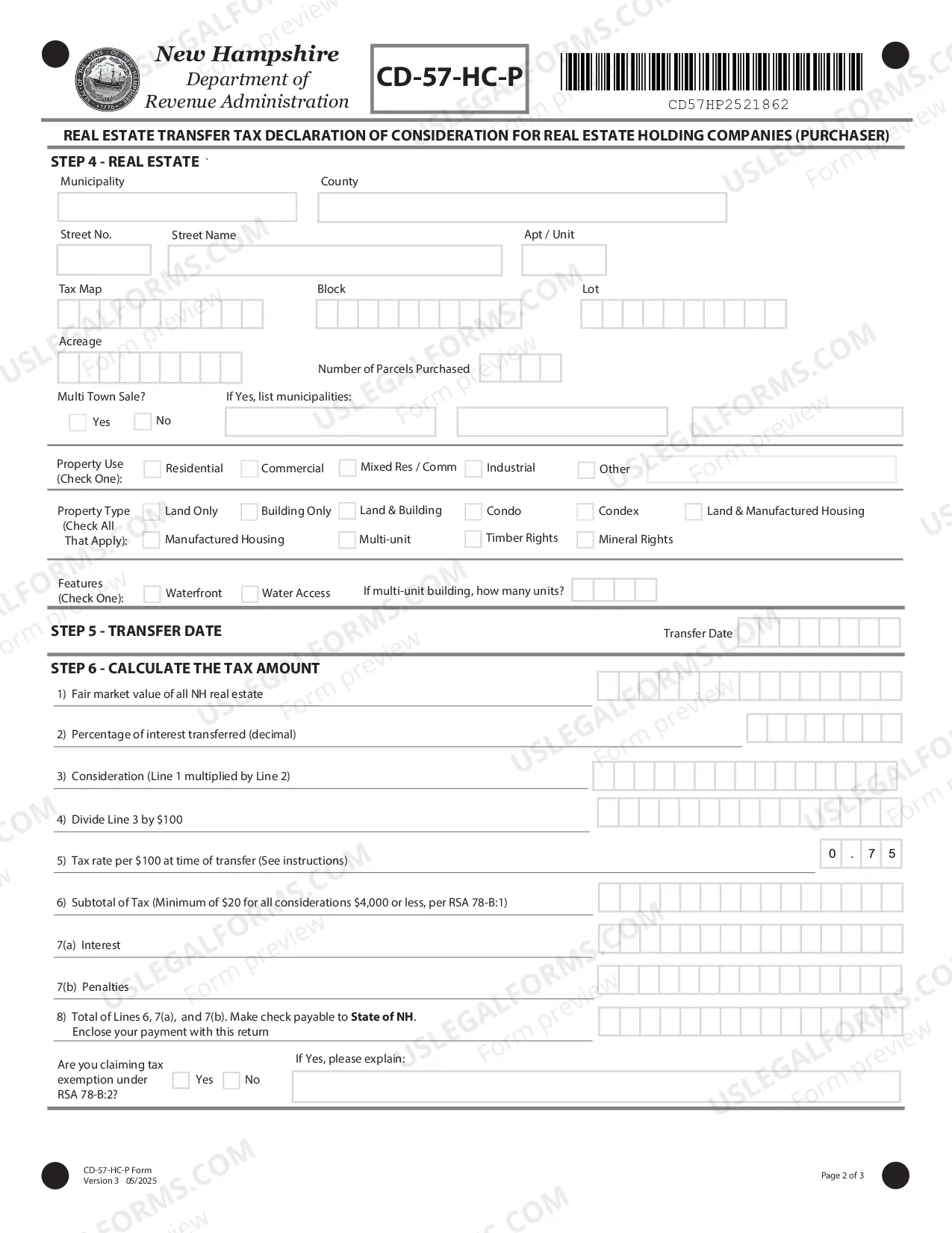 Preview Real Estate Transfer Tax Statement of Consideration for Real Estate Holding Companies