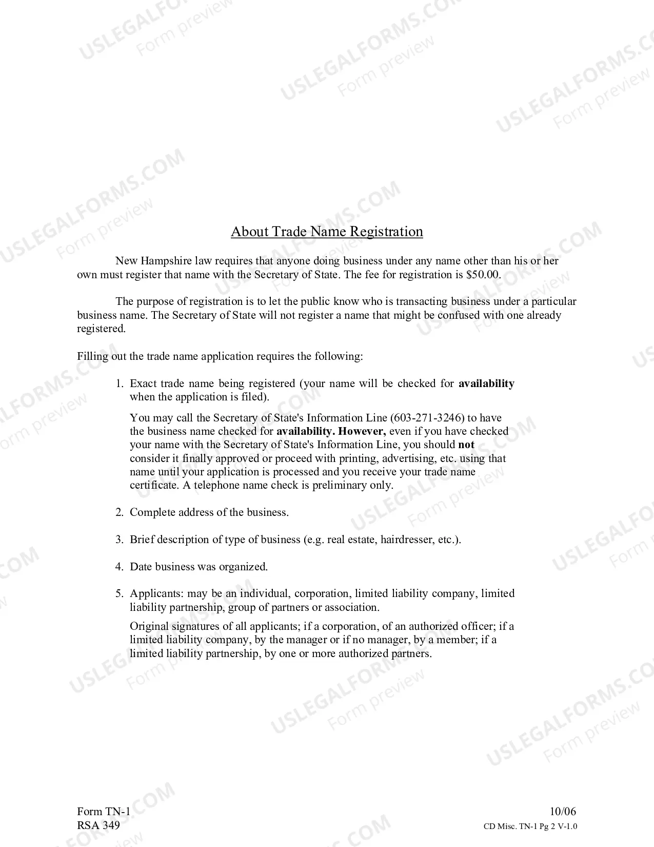 Preview Application for Registration of a Trade Name