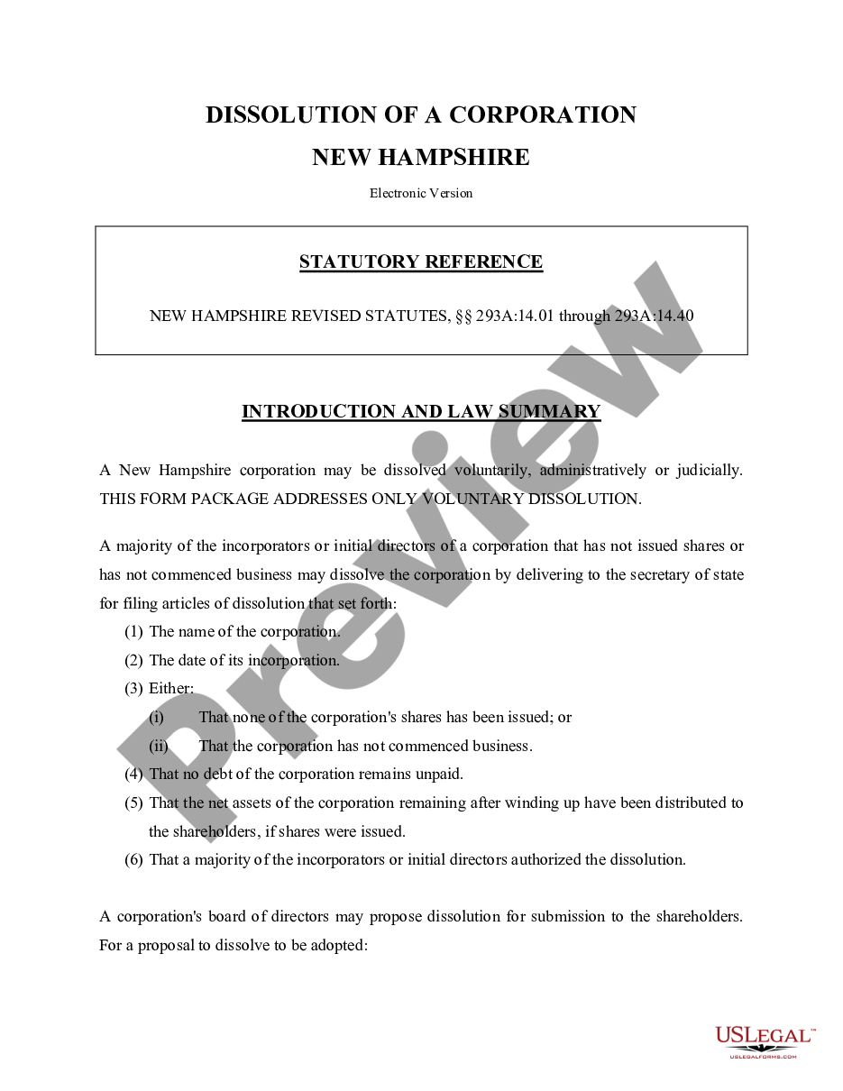 page 0 New Hampshire Dissolution Package to Dissolve Corporation preview