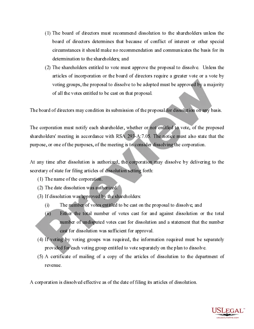 Preview New Hampshire Dissolution Package to Dissolve Corporation